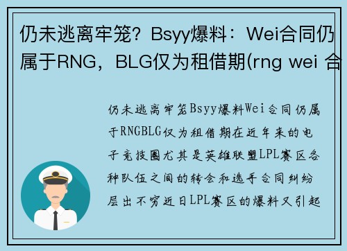 仍未逃离牢笼？Bsyy爆料：Wei合同仍属于RNG，BLG仅为租借期(rng wei 合同)