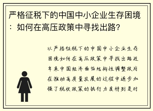 严格征税下的中国中小企业生存困境：如何在高压政策中寻找出路？
