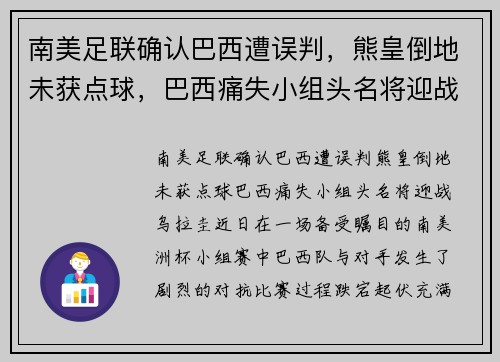 南美足联确认巴西遭误判，熊皇倒地未获点球，巴西痛失小组头名将迎战乌拉圭